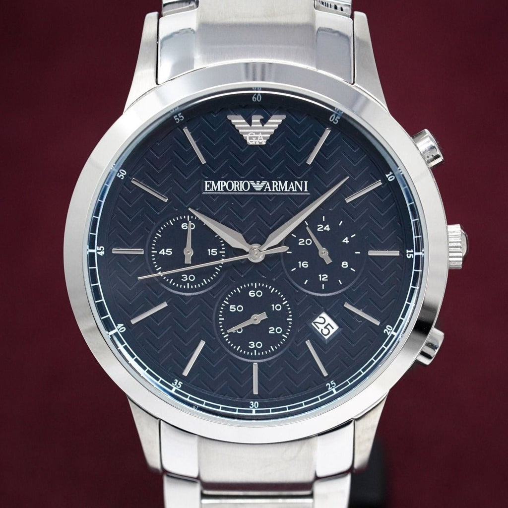 Emporio Armani Renato Chronograph Blue Dial Silver Steel Strap Watch For Men - AR2486 Buy Now By Emporio Armani