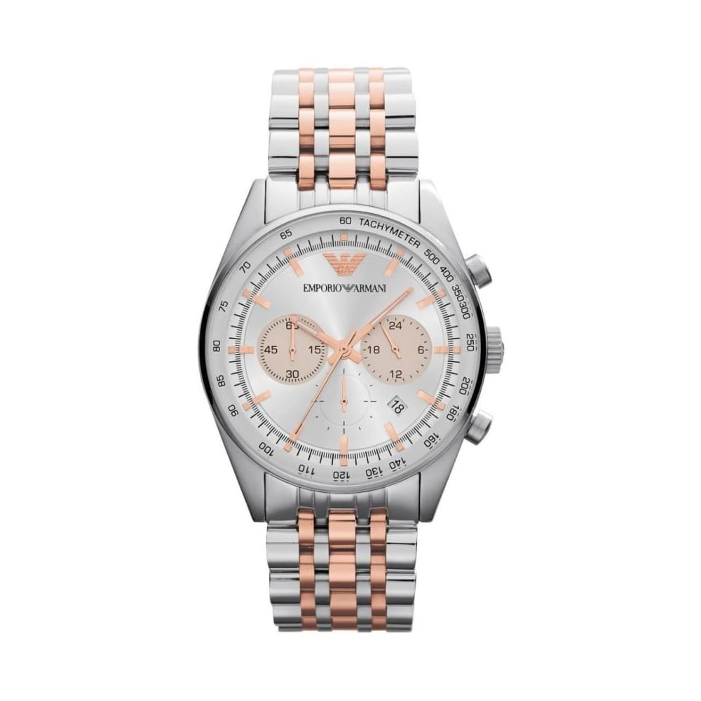Emporio Armani Sportivo Chronograph Silver Dial Two Tone Steel Strap Watch For Men - AR5999 Buy Now By Emporio Armani