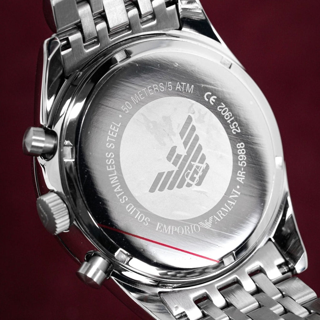 Emporio Armani Tazio Chronograph Black Dial Silver Steel Strap Watch For Men - AR5988 Buy Now By Emporio Armani