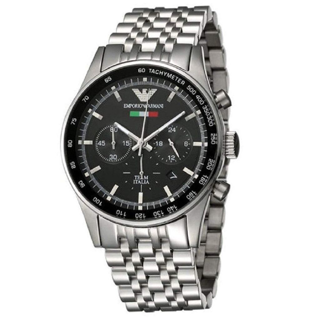 Emporio Armani Team Italia Chronograph Black Dial Silver Steel Strap Watch For Men - AR5983 Buy Now By Emporio Armani