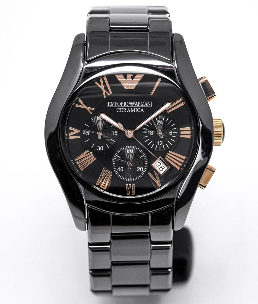 Emporio Armani Valente Ceramica Chronograph Black Dial Black Steel Strap Watch For Men - AR1410 Buy Now By Emporio Armani
