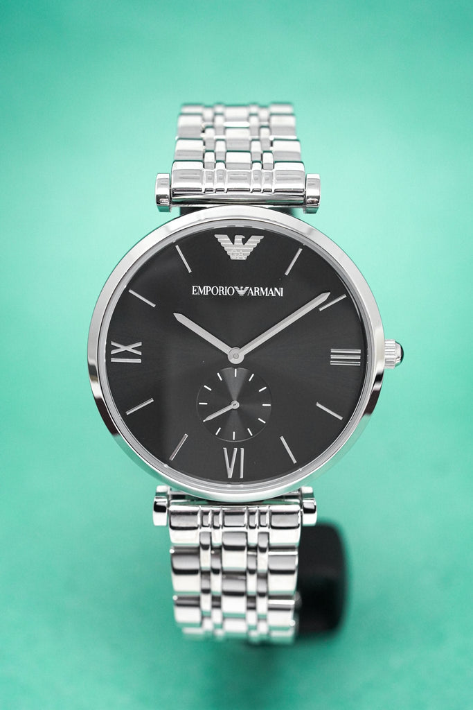 Emporio Armani Retro Black Dial Silver Steel Strap Watch For Men - AR1676 Buy Now By Emporio Armani