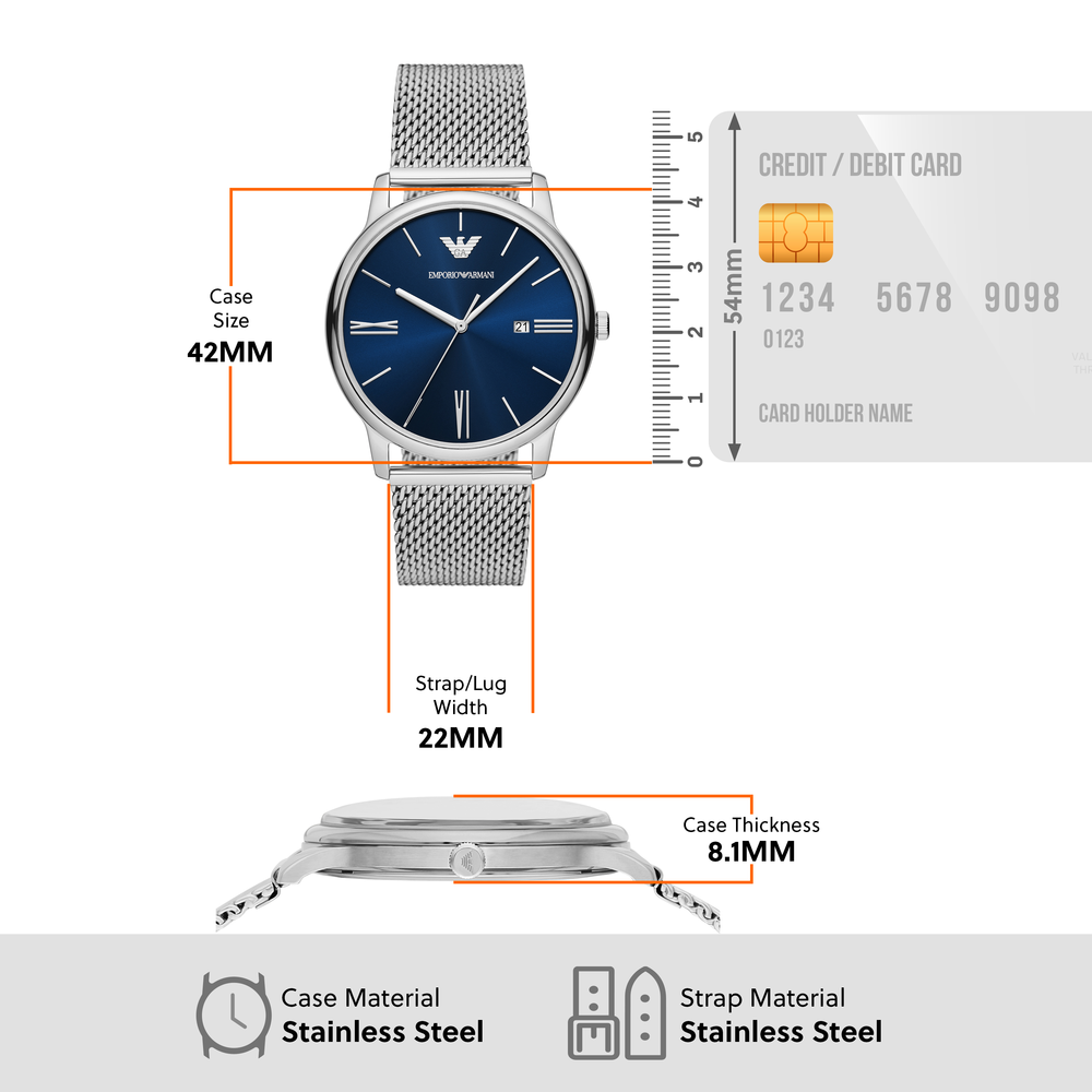 Emporio Armani Minimalist Quartz Blue Dial Silver Steel Strap Watch For Men - AR11571 Buy Now By Emporio Armani