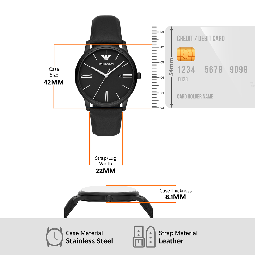 Emporio Armani Minimalist Analog Black Dial Black Leather Strap Watch For Men - AR11573 Buy Now By Emporio Armani