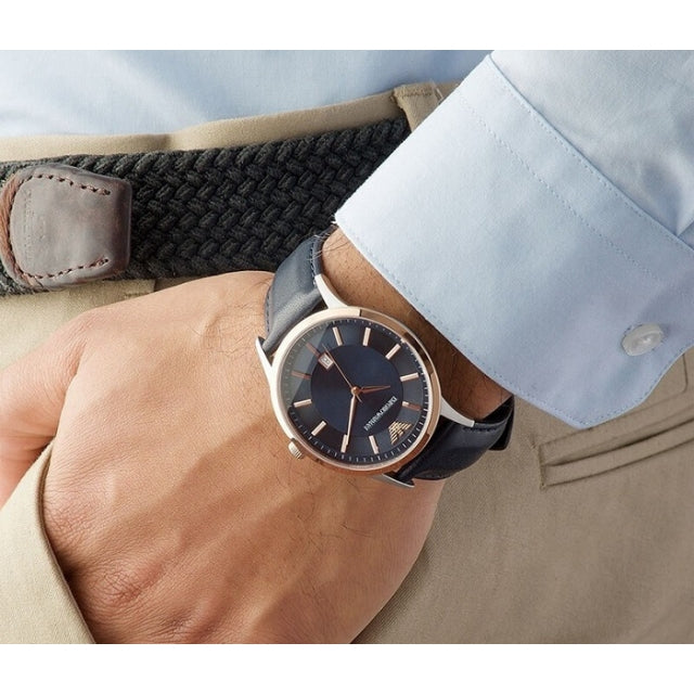 Emporio Armani Renato Analog Blue Dial Black Leather Strap Watch For Men - AR2506 Buy Now By Emporio Armani