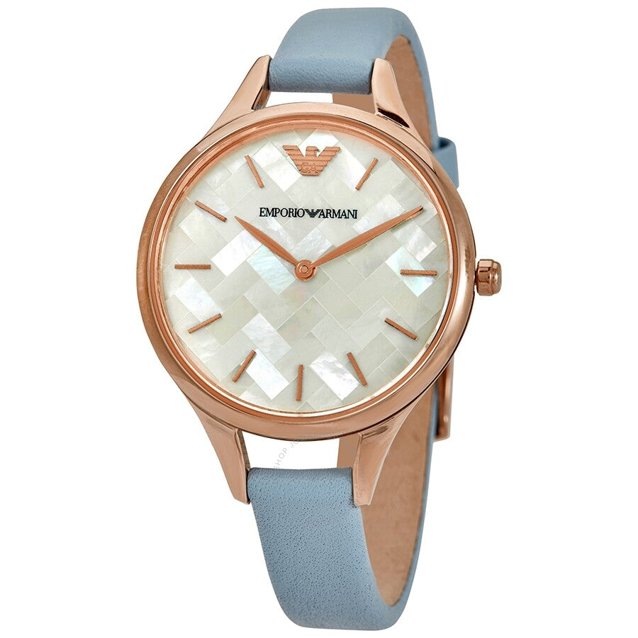 Emporio Armani Aurora Quartz Mother of Pearl White Dial Blue Leather Strap Watch For Women - AR11109 Buy Now By Emporio Armani