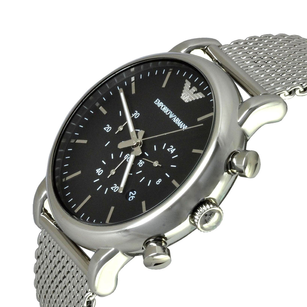 Emporio Armani Luigi Black Dial Silver Mesh Bracelet Watch For Men - AR8032 Buy Now By Emporio Armani