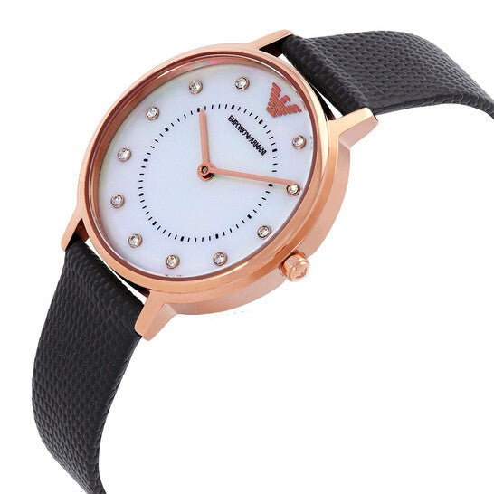 Emporio Armani Kappa Mother of Pearl Dial Black Leather Strap Watch For Women - AR80011 Buy Now By Emporio Armani
