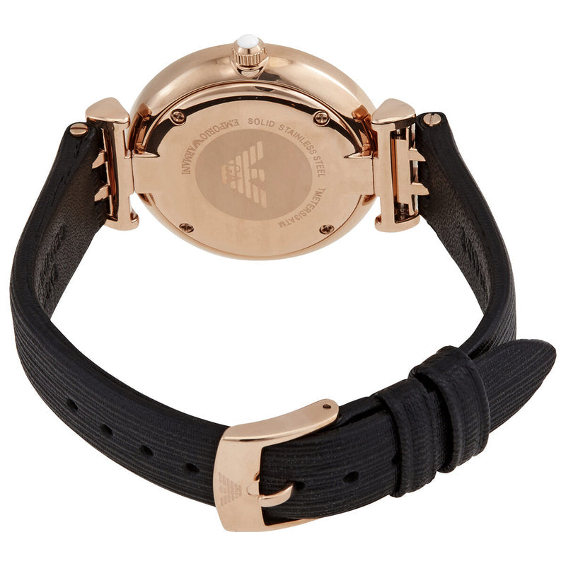 Emporio Armani Gianni T-Bar Mother of Pearl Dial Black Leather Strap Watch For Women - AR11295 Buy Now By Emporio Armani