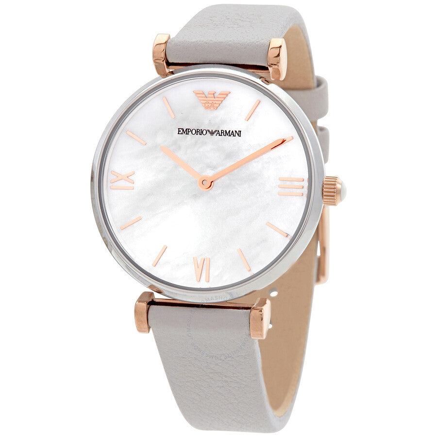Emporio Armani Gianni T Bar Quartz Mother of Pearl Dial White Leather Strap Watch For Women - AR1965 Buy Now By Emporio Armani