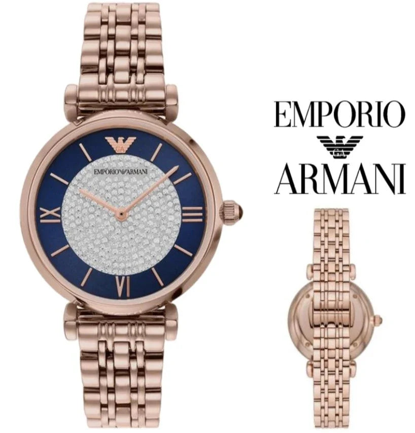 Emporio Armani Gianni T-Bar Quartz Crystals Black Dial Gold Steel Strap Watch For Women - AR11423 Buy Now By Emporio Armani