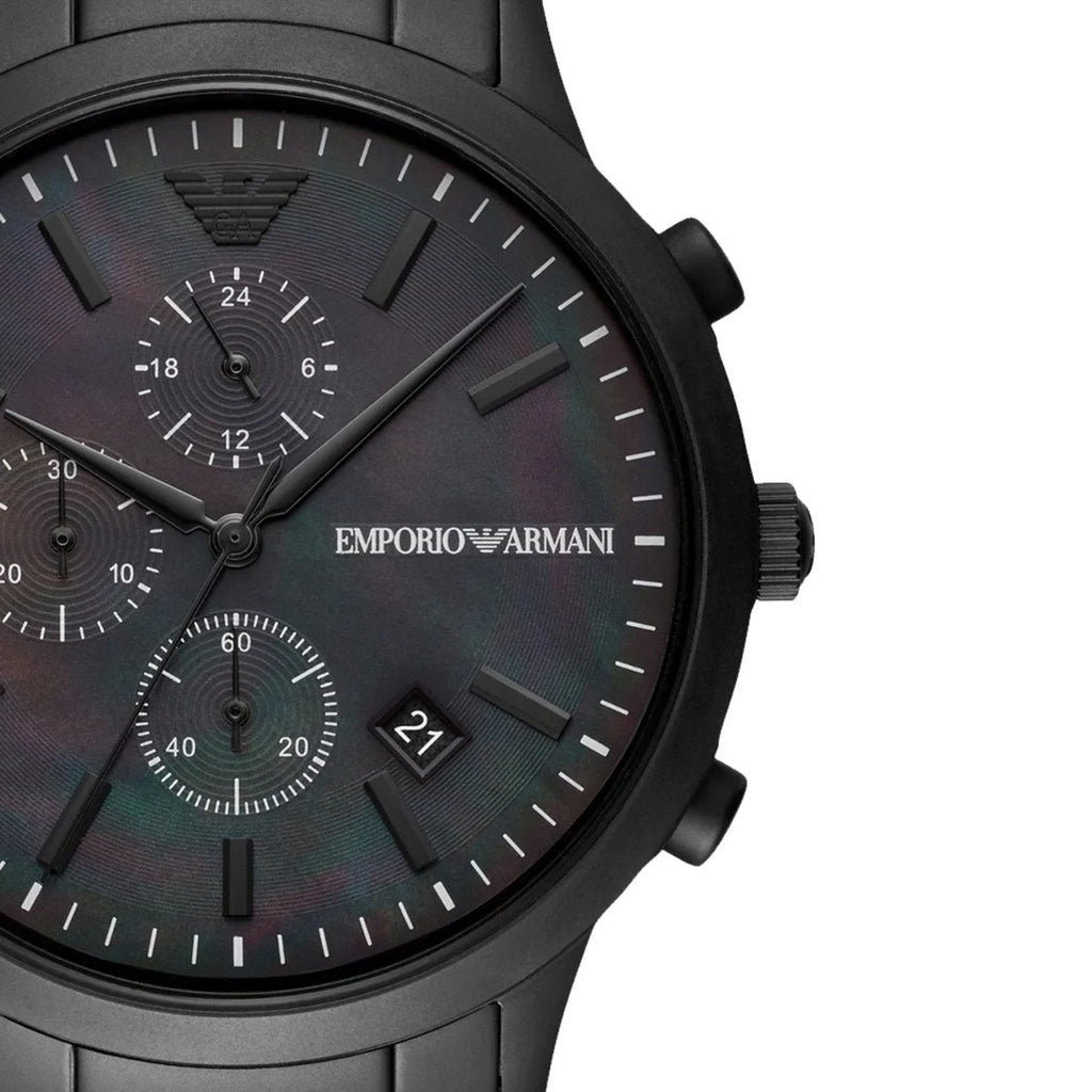 Emporio Armani Renato Chronograph Mother of Pearl Black Dial Black Steel Strap Watch For Men - AR11275 Buy Now By Emporio Armani
