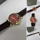 Emporio Armani Gianni T Bar Burgundy Dial Burgundy Leather Strap Watch For Women - AR1758 Buy Now By Emporio Armani
