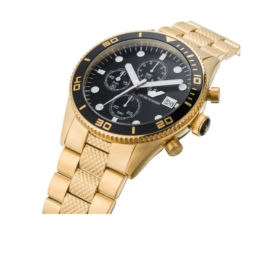 Emporio Armani Chronograph Black Dial Gold Steel Strap Watch For Men - AR5857 Buy Now By Emporio Armani