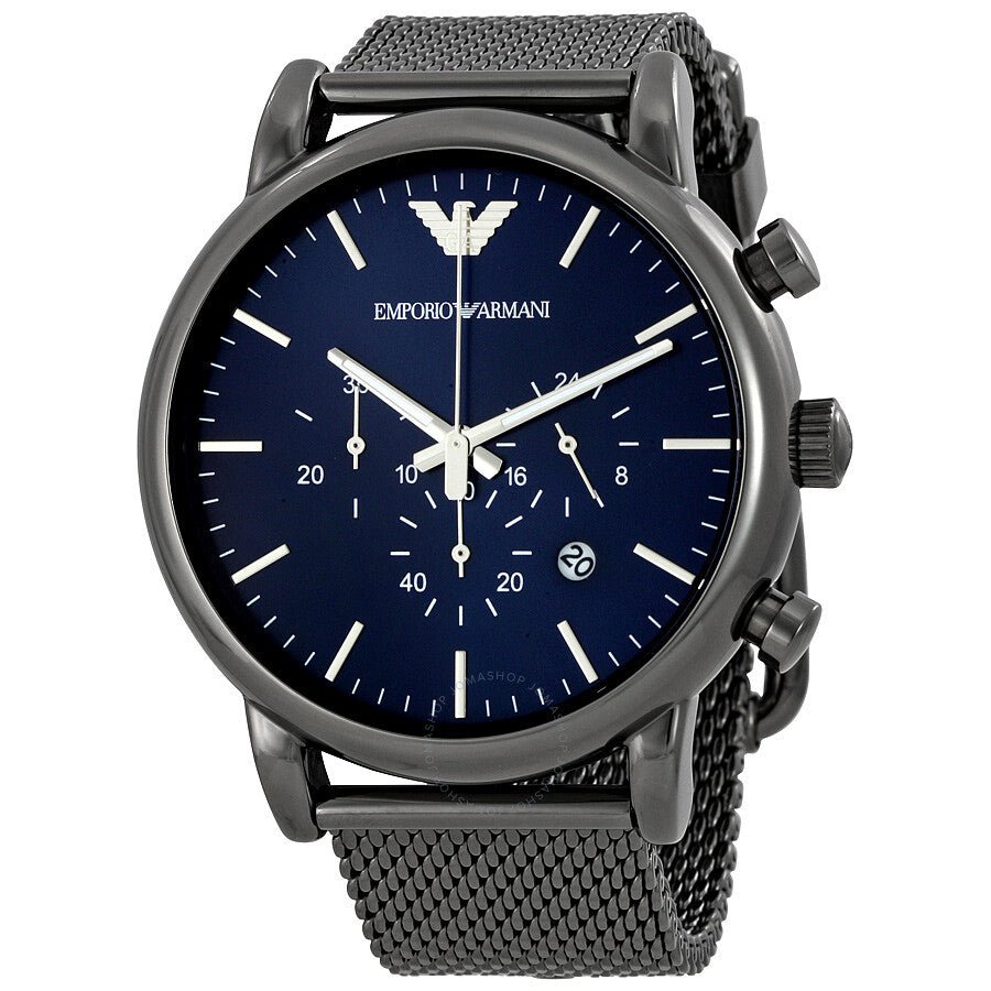 Emporio Armani Chronograph Blue Dial Gun Metallic Mesh Bracelet Watch For Men - AR1979 Buy Now By Emporio Armani