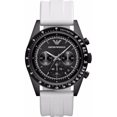 Emporio Armani Sportivo Chronograph Black Dial White Rubber Strap Watch For Men - AR6112 Buy Now By Emporio Armani