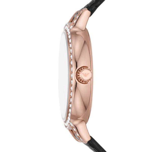 Emporio Armani Cleo Three-Hand Mother of Pearl Dial Black Leather Strap Watch For Women - AR11485 Buy Now By Emporio Armani