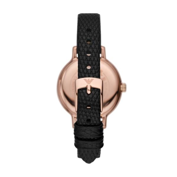 Emporio Armani Cleo Three-Hand Mother of Pearl Dial Black Leather Strap Watch For Women - AR11485 Buy Now By Emporio Armani