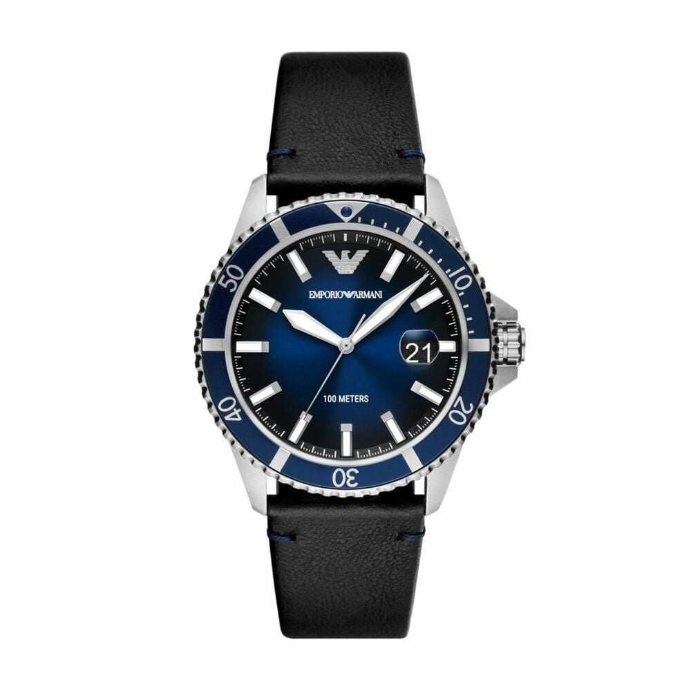Emporio Armani Diver Three-Hand Quartz Blue Dial Blue Leather Strap Watch For Men - AR11516 Buy Now By Emporio Armani