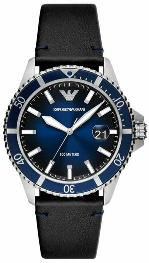 Emporio Armani Diver Three-Hand Quartz Blue Dial Blue Leather Strap Watch For Men - AR11516 Buy Now By Emporio Armani