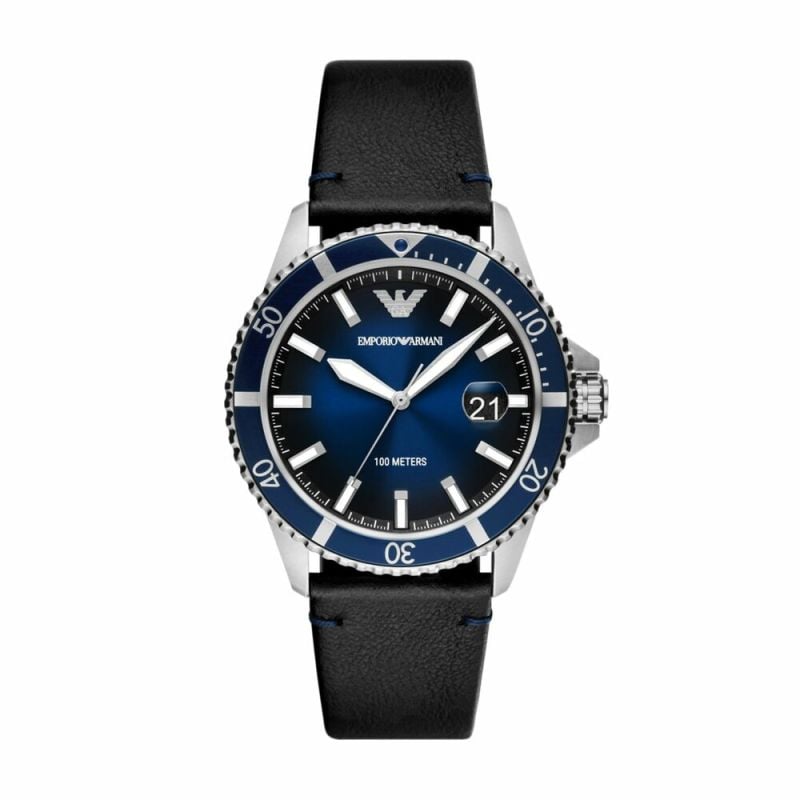 Emporio Armani Diver Three-Hand Quartz Blue Dial Blue Leather Strap Watch For Men - AR11516 Buy Now By Emporio Armani