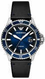Emporio Armani Diver Three-Hand Quartz Blue Dial Blue Leather Strap Watch For Men - AR11516