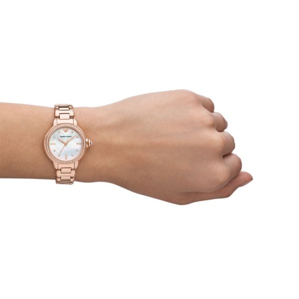 Emporio Armani Aira Three Hand Mother of Pearl Dial Rose Gold Steel Strap Watch For Women - AR11523 Buy Now By Emporio Armani