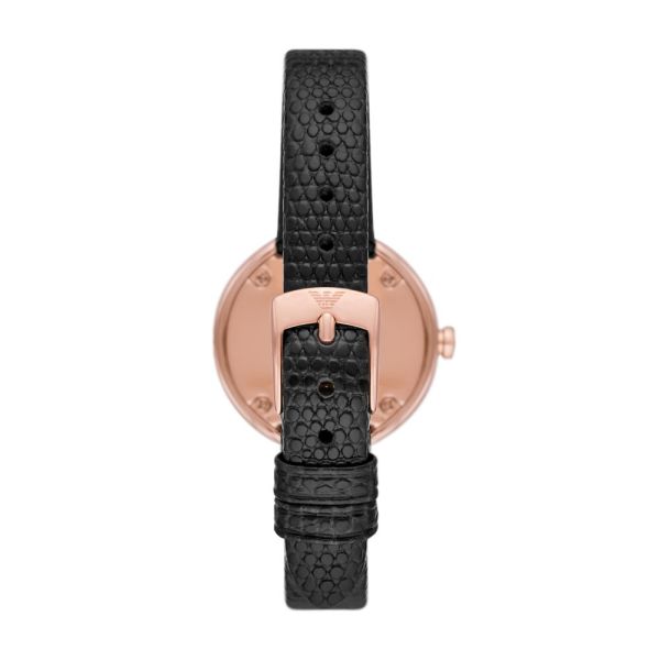 Emporio Armani Rosa Two Hand Black Dial Black Leather Strap Watch For Women - AR11493 Buy Now By Emporio Armani