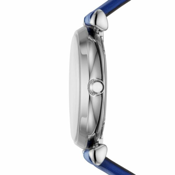 Emporio Armani Gianni T Bar Quartz Crystals Silver Dial Blue Leather Strap Watch For Women - AR11344 Buy Now By Emporio Armani