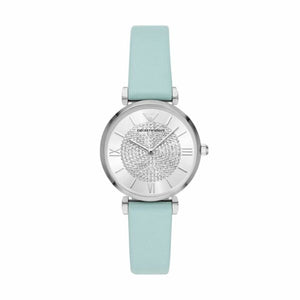 Emporio Armani Gianni T Bar Analog Crystals Silver Dial Blue Leather Strap Watch For Women - AR11443 Buy Now By Emporio Armani