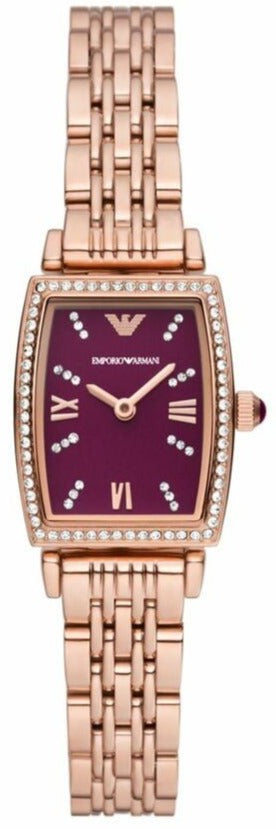 Emporio Armani Two Hand Diamonds Burgundy Dial Rose Gold Steel Strap Watch For Women - AR11488 Buy Now By Emporio Armani