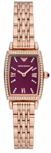 Emporio Armani Two Hand Diamonds Burgundy Dial Rose Gold Steel Strap Watch For Women - AR11488 Buy Now By Emporio Armani