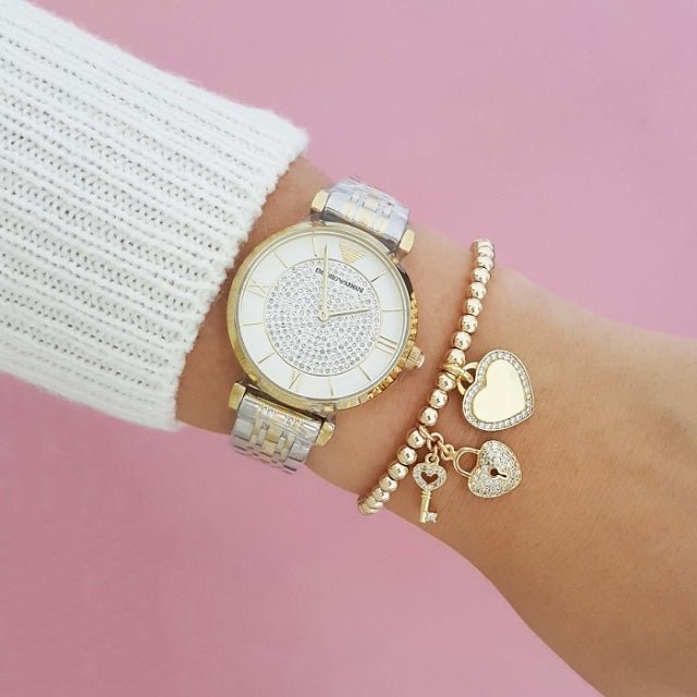 Emporio Armani Gianni T Bar White Dial Two Tone Steel Strap Watch For Women - AR8031 Buy Now By Emporio Armani