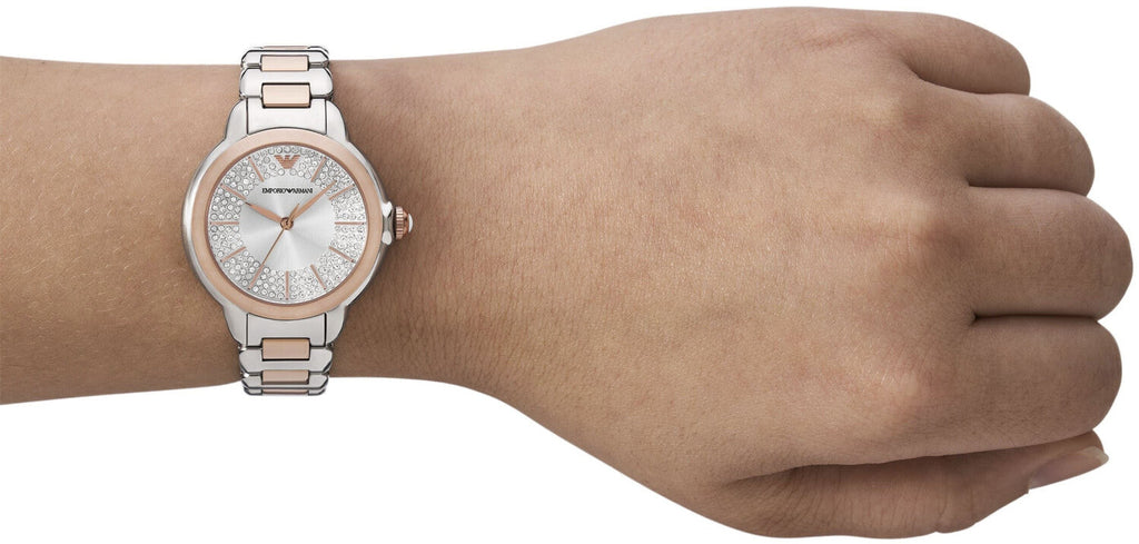 Emporio Armani Mia Three-Hand Analog Crystal Silver Dial Two Tone Steel Strap Watch For Women - AR11643 Buy Now By Emporio Armani