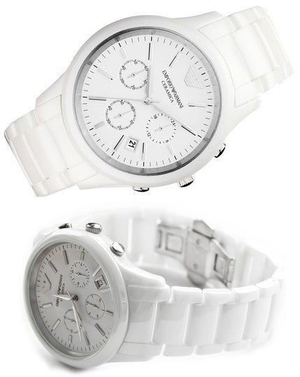 Emporio Armani Ceramica Chronograph White Dial White Strap Watch For Men - AR1453 Buy Now By Emporio Armani