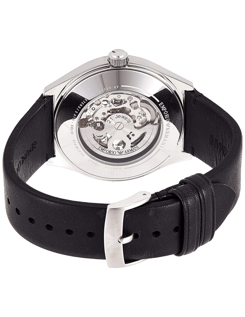 Emporio Armani Meccanico White Skeleton Dial Black Leather Strap Watch For Men - AR60003 Buy Now By Emporio Armani