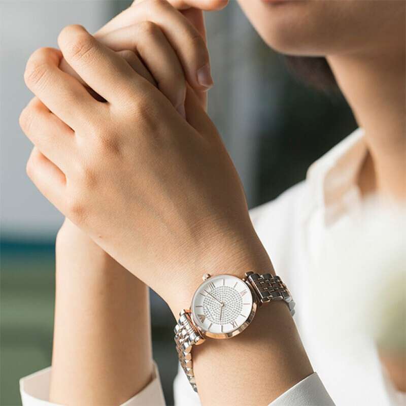 Emporio Armani Gianni T Bar Quartz White Dial Two Tone Steel Strap Watch For Women - AR80035 Buy Now By Emporio Armani