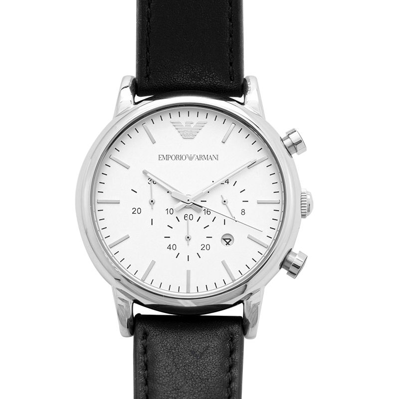 Emporio Armani Classic Quartz Chronograph White Dial Black Leather Strap Watch For Men - AR1807 Buy Now By Emporio Armani