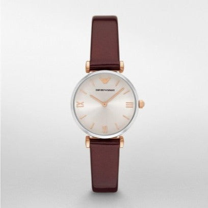 Emporio Armani Gianni T-Bar Quartz Silver Dial Brown Leather Strap Watch For Women - AR11061 Buy Now By Emporio Armani