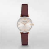 Emporio Armani Gianni T-Bar Quartz Silver Dial Brown Leather Strap Watch For Women - AR11061 Buy Now By Emporio Armani