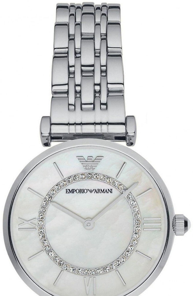 Emporio Armani Gianni T-Bar Mother of Pearl Dial Silver Stainless Steel Watch For Women - AR1908 Buy Now By Emporio Armani