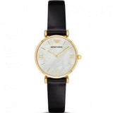 Emporio Armani Gianni T-Bar Quartz Mother of Pearl Dial Black Leather Strap Watch For Women - AR1910 Buy Now By Emporio Armani