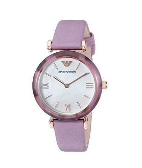 Emporio Armani Gianni Mother of Pearl Dial Purple Leather Strap Watch For Women - AR11003 Buy Now By Emporio Armani