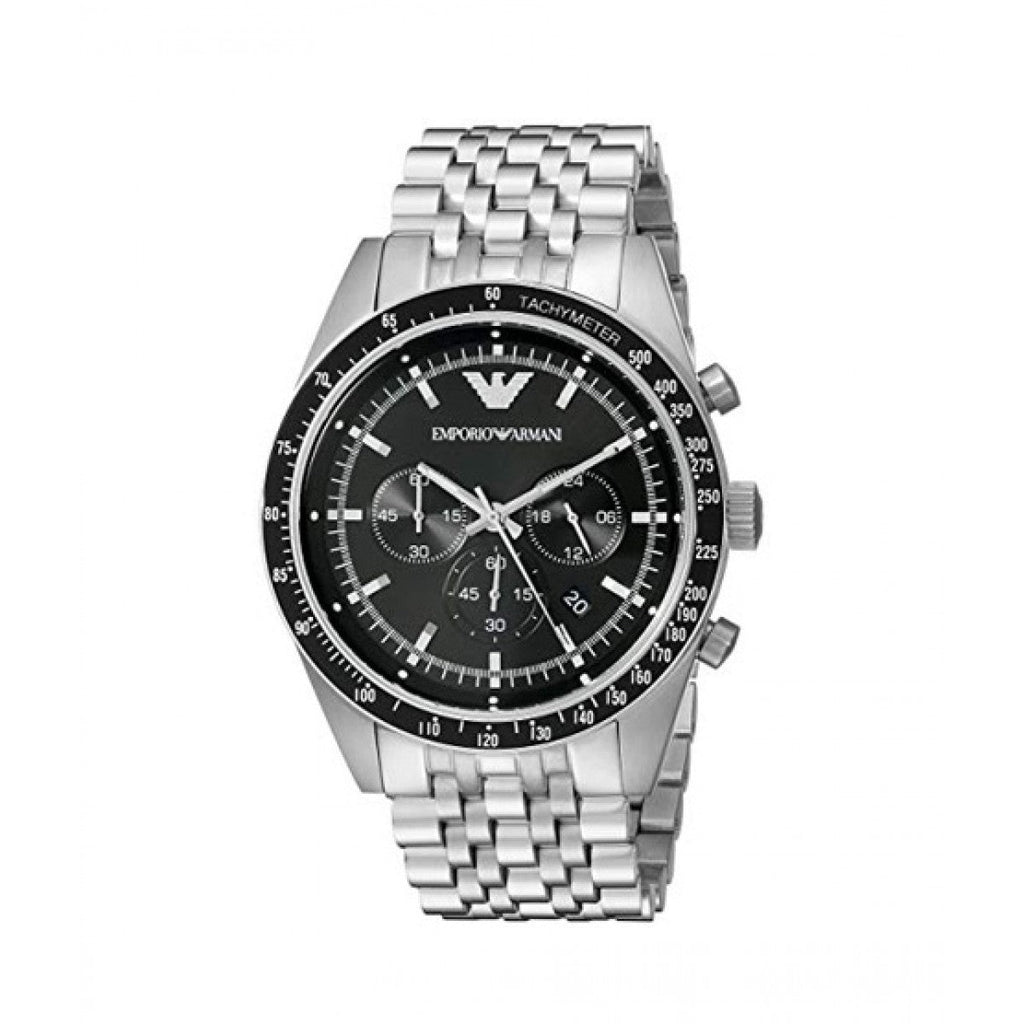 Emporio Armani Tazio Chronograph Black Dial Silver Steel Strap Watch For Men - AR5988 Buy Now By Emporio Armani