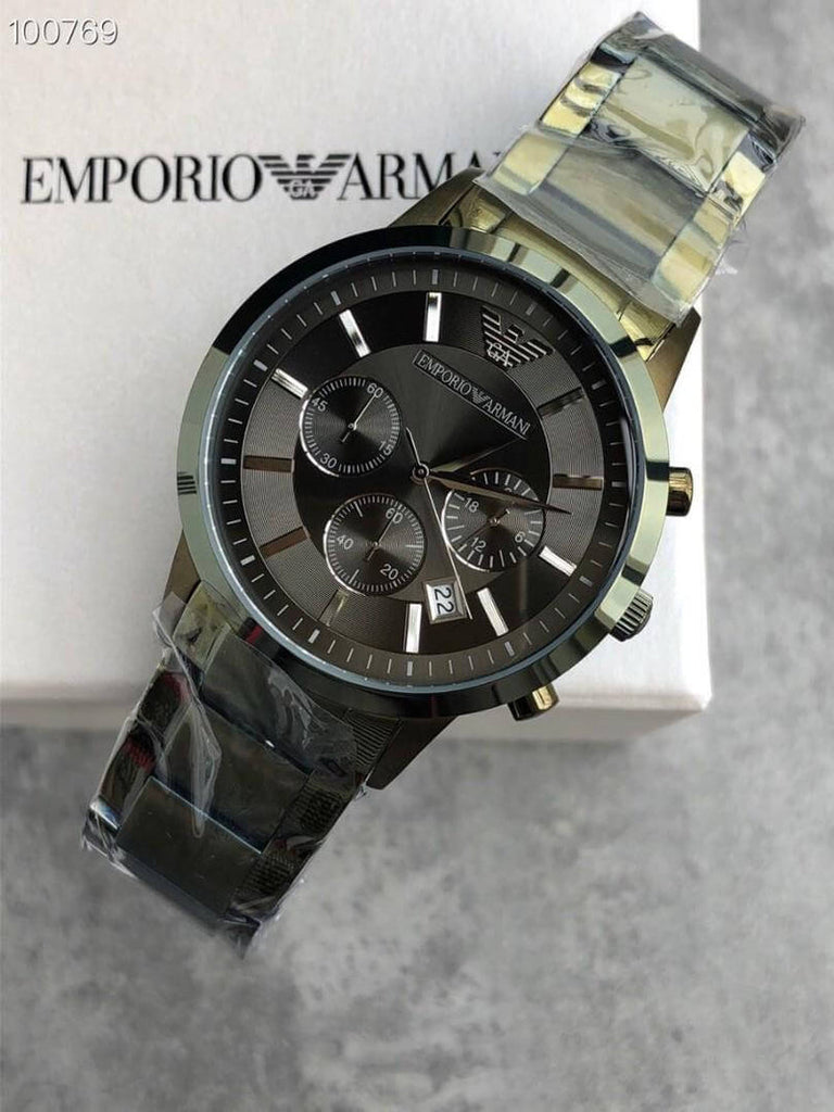 Emporio Armani Renato Chronograph Quartz Grey Dial Green Steel Strap Watch For Men - AR11117 Buy Now By Emporio Armani