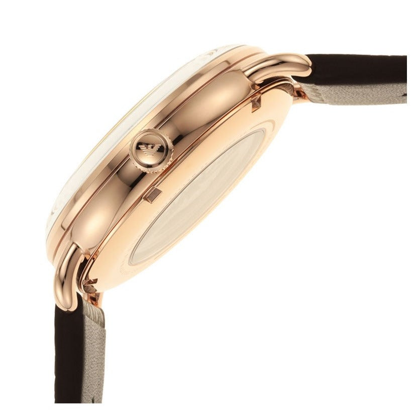 Emporio Armani Meccanico Automatic White Dial Brown Leather Strap Watch For Men - AR60027 Buy Now By Emporio Armani