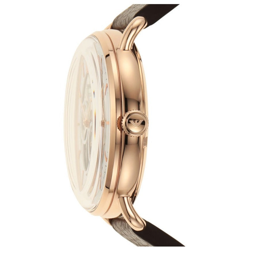Emporio Armani Meccanico Automatic White Dial Brown Leather Strap Watch For Men - AR60027 Buy Now By Emporio Armani