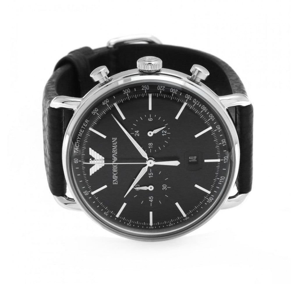 Emporio Armani Aviator Chronograph Black Dial Black Leather Strap Watch For Men - AR11143 Buy Now By Emporio Armani
