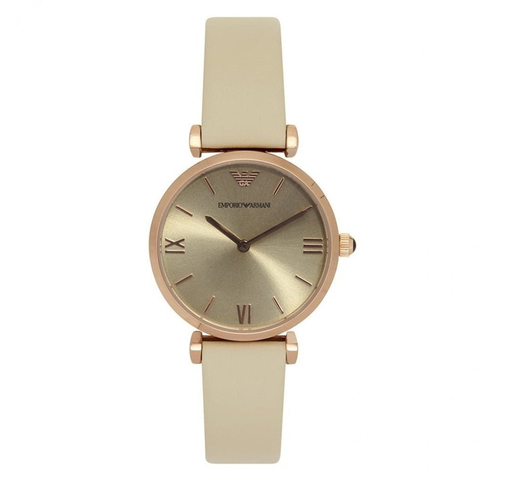 Emporio Armani Gianni T Bar Light Brown Dial White Leather Strap Watch For Women - AR1769 Buy Now By Emporio Armani