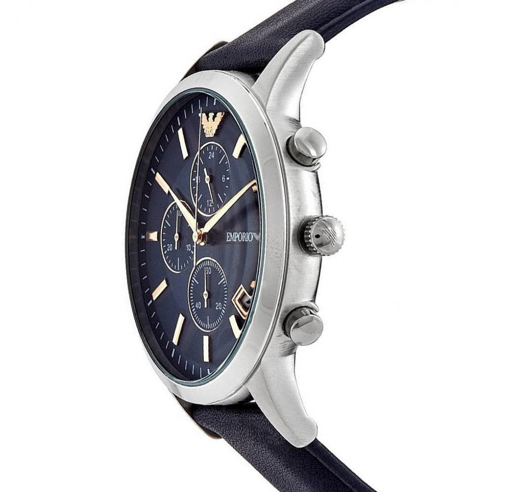 Emporio Armani Renato Chronograph Blue Dial Black Leather Strap Watch For Men - AR11216 Buy Now By Emporio Armani